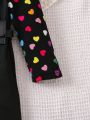 SHEIN Kids Y2Kool Little Girls' Colorful Love Pattern Jumpsuit With Waist Bag