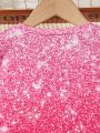 SHEIN Kids CHARMNG Toddler Girls' Mermaid Printed & Glitter Effect Sleeveless Dress