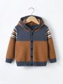 Boys' (big) Striped Button Up Hooded Cardigan Sweater