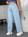 SHEIN ICON Plus Size Denim Wide Leg Pants In Loose And Fashionable Style
