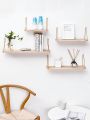 1pc Wooden & Iron Wall Mounted Storage Rack Without Drilling