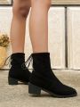 Women's Fashionable Solid Color Elevator Elastic Sock Boots With Chunky Heels, Pointed Toes And Short Tube, Perfect For Outdoor And Casual Wear