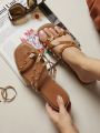 Women's Fashionable Flat Sandals With Cross Straps And Rivets Embellishment