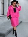 SHEIN Essnce Women'S Plus Size Solid Color Jacket And Skirt Set