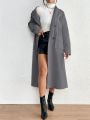 SHEIN Privé Lapel Neck Double Breasted Overcoat