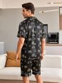 Men's Leopard Print Short Sleeve And Shorts Pajama Set