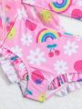 Baby Girls' Rainbow And Flower Print Swimsuit Set