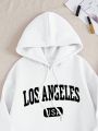 Women's Letter Printed Drawstring Hoodie And Sweatpants Two Piece Set With Fleece Lining