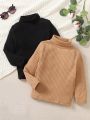 SHEIN Kids EVRYDAY Young Boy 2pcs Turtle Neck Ribbed Knit Tee