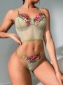 Floral Embroidery Mesh Underwire Lingerie Set