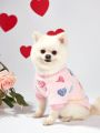 PETSIN 1pc Pink Heart Patterned Fleece Pet Sweater Without Hood, Warm