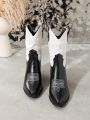 Styleloop Black And White Fashionable Wedge Heel New Style Cowboy Boots