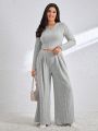 SHEIN Essnce Women's Plus Size Fabric Texture Knitted Two-piece Suit