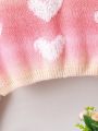 Tween Girl Heart Pattern Drop Shoulder Sweater