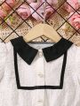 SHEIN Kids CHARMNG Little Girl'S Black And White Lapel Button Half Placket Textured Dress