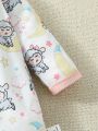 SHEIN Baby Girls' Cartoon Printed Ruffle Hem Pajamas Set