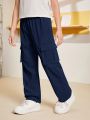 SHEIN Tween Boy Comfortable Solid Color Cargo Pants For Casual Wear