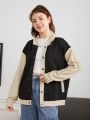 Teen Girls' Casual Color Block Hooded Jacket With Simple Design