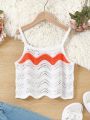 Tween Girls' Hollow Out Knit Cardigan With Camisole Top, Color Block