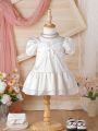 Baby Girl's Sweet And Elegant Butterfly Knot Decorated Dress With Ruffled Hem For Summer