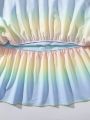 SHEIN Kids CHARMNG Tween Girls' Gradient Multicolor Off Shoulder Spaghetti Strap Maxi Dress
