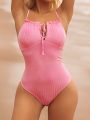 SHEIN Swim Basics Solid Color One-Piece Swimsuit