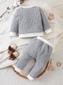 SHEIN Baby Boys' Color Block Sweatshirt And Pants Set With Patch Detail And Contrast Trim