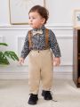 SHEIN Baby Boy Gingham Bow Front Shirt & Suspender Pants