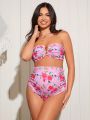 SHEIN Maternity Flower Printed Bandeau Swimsuit With Ruffle Decoration