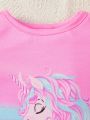 SHEIN Baby Girls' Cute Unicorn Printed Pajama Set