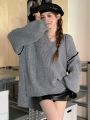 DAZY Women'S Drop Shoulder Long Sleeve High-Low Hem Sweater