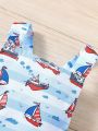 Baby Boys' Cute Sailboat Pattern Sleeveless Romper For Summer
