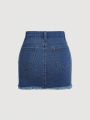 SHEIN Teenage Girls' Distressed Frayed Denim Skirt