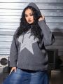ROMWE Grunge Punk Plus Size Women's Hooded Sweater With Star Pattern