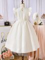SHEIN Kids SUNSHNE Tween Girls' Floral Jacquard A-Line Dress With Ruffle Sleeves, Princess Dress