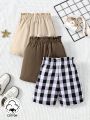 Baby Boys' Casual Paper Bag Waist Shorts 3pcs Set, Perfect For Traveling