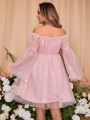 SHEIN Maternity Pink Off-shoulder Mesh Dress