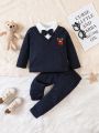 Baby Boys' Bear Embroidered Long Sleeve Top And Pants Set