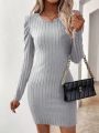 Women's Gigot Sleeve Knitted Bodycon Dress