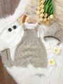 SHEIN 1pc Baby Boys' Adjustable Strap Knitted Sweater Overalls, 1pair Knitted Socks, And 1pc Knitted Hat