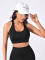 Solid Cut Out Backless Sports Bra