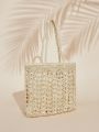 SHEIN VCAY Solid Crochet Simple Women's Tote Bag