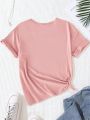 Girls' Star & Moon Pattern Round Neck Short Sleeve T-shirt For Big Kids