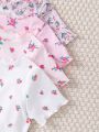 4pcs/Set Baby Girls' Knitwear Spring/Summer Small Floral Print Top, Elegant, Romantic, Cute, Casual Clothes, Suitable For Outing, Party, Holiday And Festival