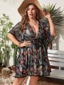 SHEIN Swim Vcay Plus Size Tropical Plant Print Cover Up