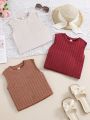3pcs Tween Girls' Round Neck Solid Color Vest Tops