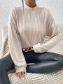 SHEIN Frenchy Women's High Neck Drop Shoulder Knit Long Sleeve T-shirt