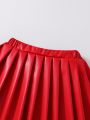 SHEIN Kids QTFun Girls' Pu Pleated Skirt