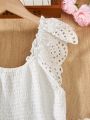 SHEIN Kids CHARMNG Tween Girls' Hollow Out Lace Lotus Leaf Sleeve Knit Patchwork Dress
