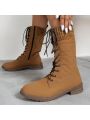 Women's Chunky Heel Lace-up High Boots, Winter Outdoor Warm Shoes